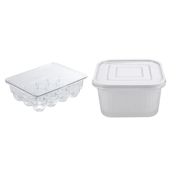 

AU -Green Onion Crisper Kitchen Ginger Garlic Storage Box Drain Seal Box Gray with 12 Cells Egg Storage Box