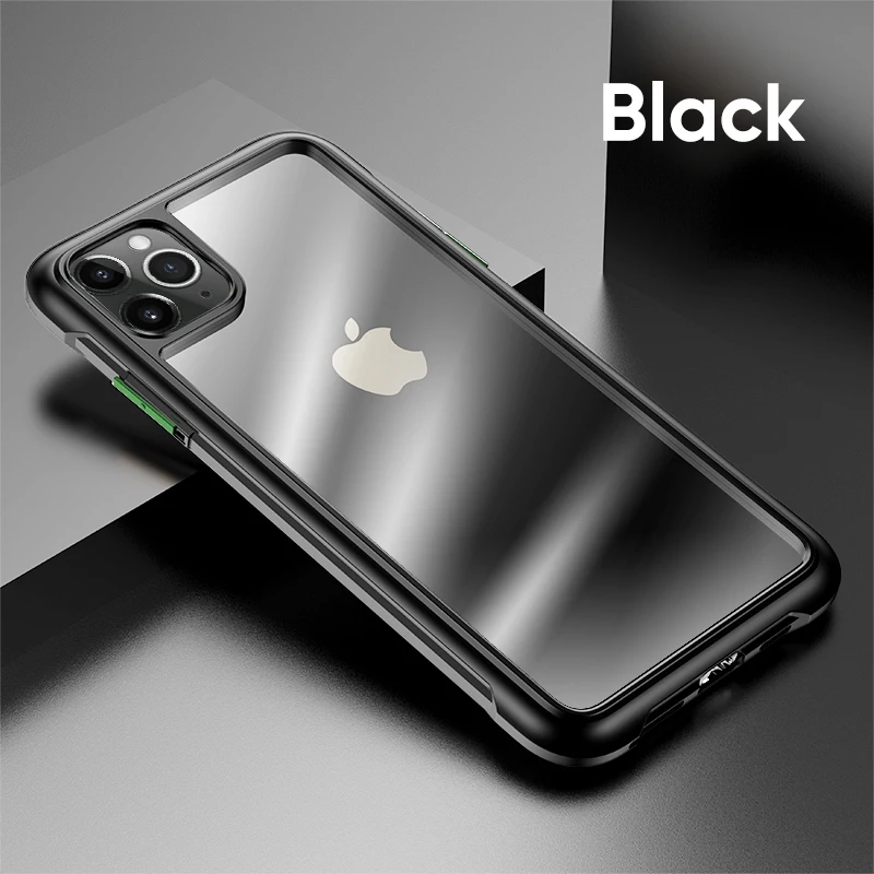 Прозрачный чехол для iPhone 11 Pro Max, тонкий жесткий чехол из поликарбоната для iPhone 11 Pro Max, защита от падения и пожелтения, гибридный дизайн - Цвет: Black