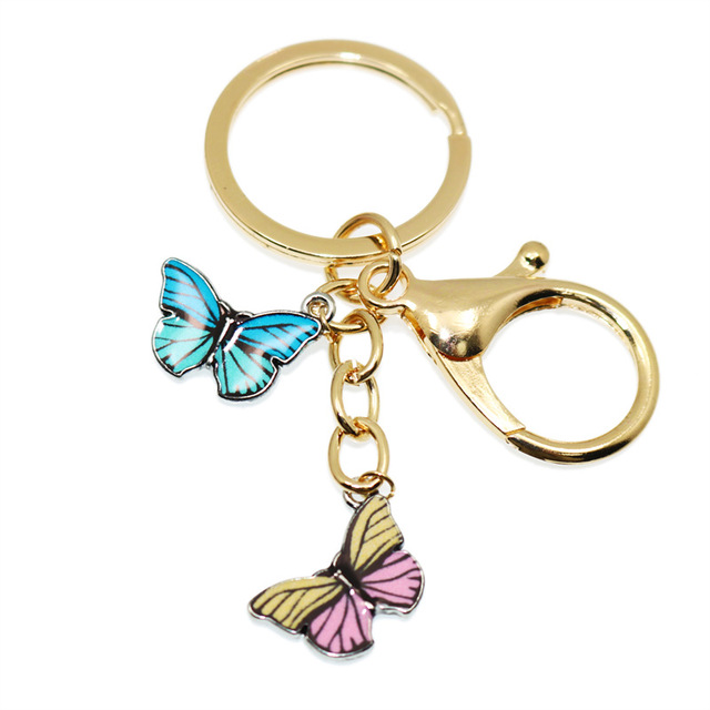 Styles Enamel Colorful Butterfly Pendant Keychain Insects Car Key Rings Women Bag Accessories Jewelry Christmas Xmas Gifts