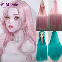 AILIADE 100 см длинные прямые парики Косплей термостойкие синтетические волосы парик фиолетовый розовый синий черный зеленый серый Аниме Косплей парики