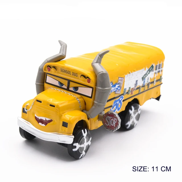 1:55 Disney Pixar Cars 3 2 Lightning McQueen Jackson School Bus Miss  Fritter Diecast Metal Metal Alloy Childrens Toy Car