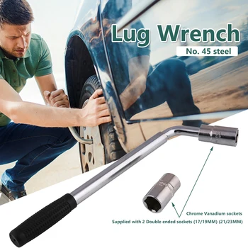 

4 Sockets Telescoping Lug Wrench Spanner Lug Wheel Wrench With 2 Double Sockets 17mm 19mm 21mm 23mm Auto Repair Hand Tool