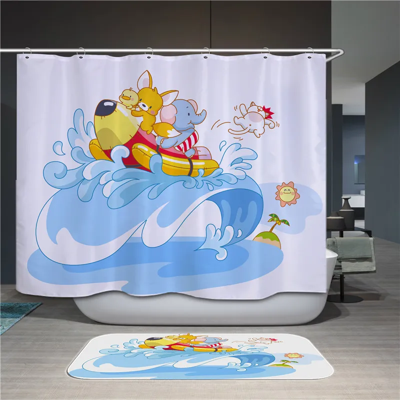 Flamingo animal elephant cat polyester pink shower curtain high quality washable decorative colorful curtain bathroom shower