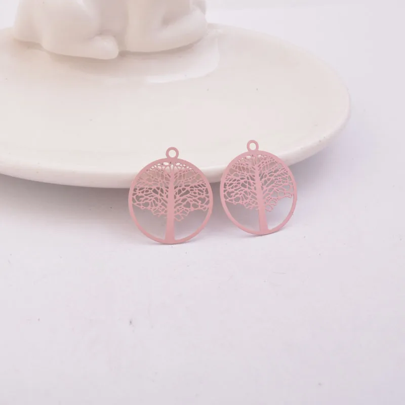 50pcs AC5448 18*21mm Painted Brass Life Tree Charm Small Trees Watermark Pendant Filigree Jewelry Earring Findings - Окраска металла: Light Pink