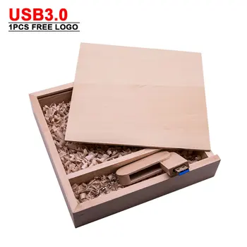 

High Speed Free Logo Wooden USB 3.0 with Box 64GB 32GB 16GB 8GB 4GB Flash Drive Memory Stick Cle Usb pen drive Pendrive for Gift