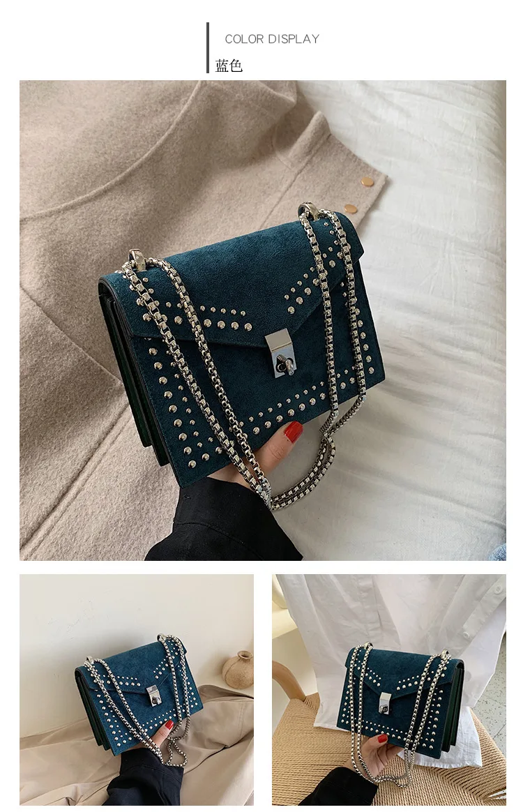 Vintage Leather Crossbody Bags For Women Travel Handbag Chain Fashion Rivet Lock Small Shoulder Messenger Bags Female Flaps