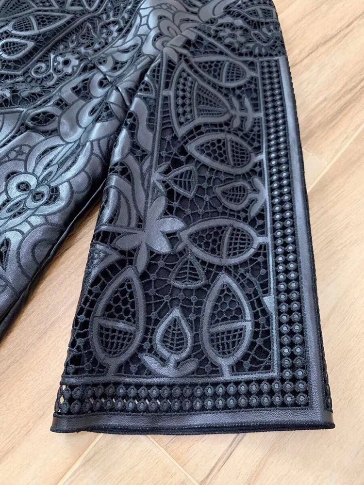 Осеннее сексуальное открытое вышивающееся полиуретановое платье с цветочной вышивкой, свободное Черное мини-платье