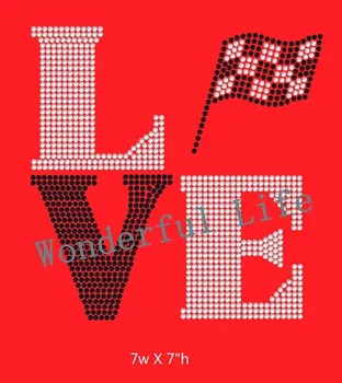 

Free shipping Love Square Racing Rhinestone Transfer Design Image iron on Checkered Flag