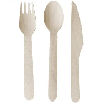 

Disposable Wooden Cutlery Set Eco-Friendly Biodegradable Utensils for Party Camping Picnics LXY9