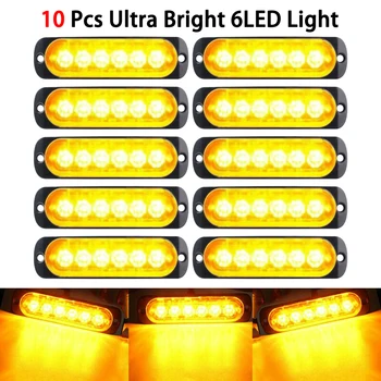 

10pcs Car Lights Amber 6 LED Urgent Warning Working 12V Dust-proof