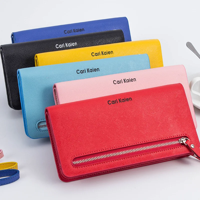 

2019 New PU Long Brand Design Ladies Wristlet for Phone Pink Wristlet Wallet for Women Large Capacity with Lanyard Phone Pocket