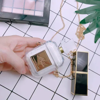 

Luxury brand 3D perfume bottle metal chain Wireless Earphone Chargin silicone Case For Airpods 1 2 cute Bluetooth coque cover