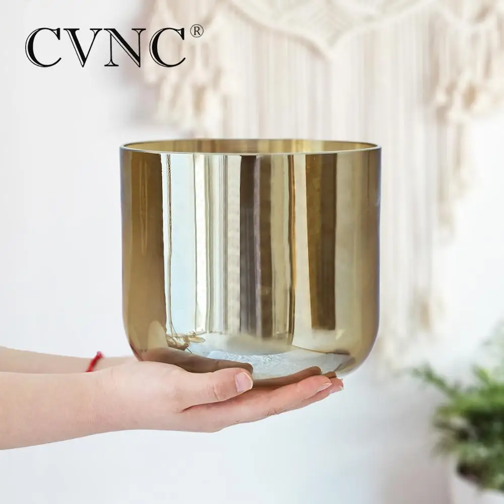 CVNC 6 Inch Champagne Alchemy Chakra Clear Crystal Singing Bowl for Meditation Sound Healing with Free Suede Mallet and O-ring