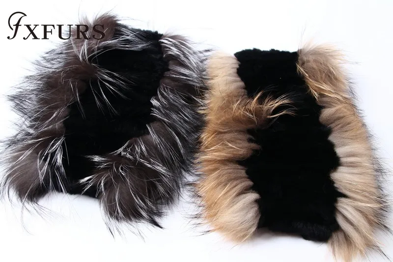 FXFURS шарф из меха кролика рекс женский мех серебристой лисы муфты зимние теплые меховые обертывания женский шейный платок русская Мода кольца