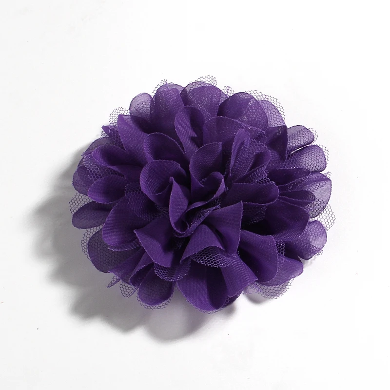 Purple 5 шт., 4,4 дюймов, 11 см, модная шифоновая сетка, цветы, аксессуары для волос, пушистая ткань, кружева, цветы, для детей, для девочек, головные уборы, повязки на голову - Цвет: Purple
