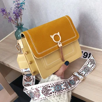 

Small Leather Shoulder Bag for Women 2020 Yellow Crossbody Bags Lady Fashion Tassel Flap Messenger Pack Side Back High Quality