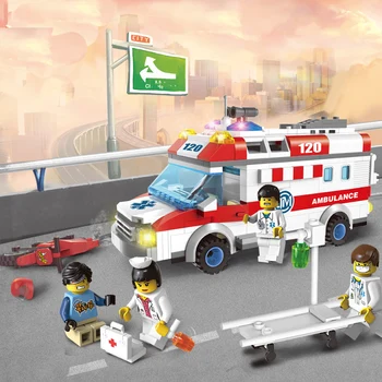 

Enlighten 1118 City Ambulance Car Figure Blocks Educational Construction Building Bricks Toys For Children Compatible