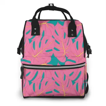 

Pink Palm Patterns Baby Nappy Changing Diaper Mummy Bag Maternity Backpack Bags Stroller Baby Care Waterproof Backpack