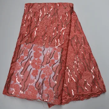 

African Lace Fabric 2019 High Quality Lace Sequins French Net Lace Tulle Mesh Fabrics Latest peach Lace Fabrics TF8-7F