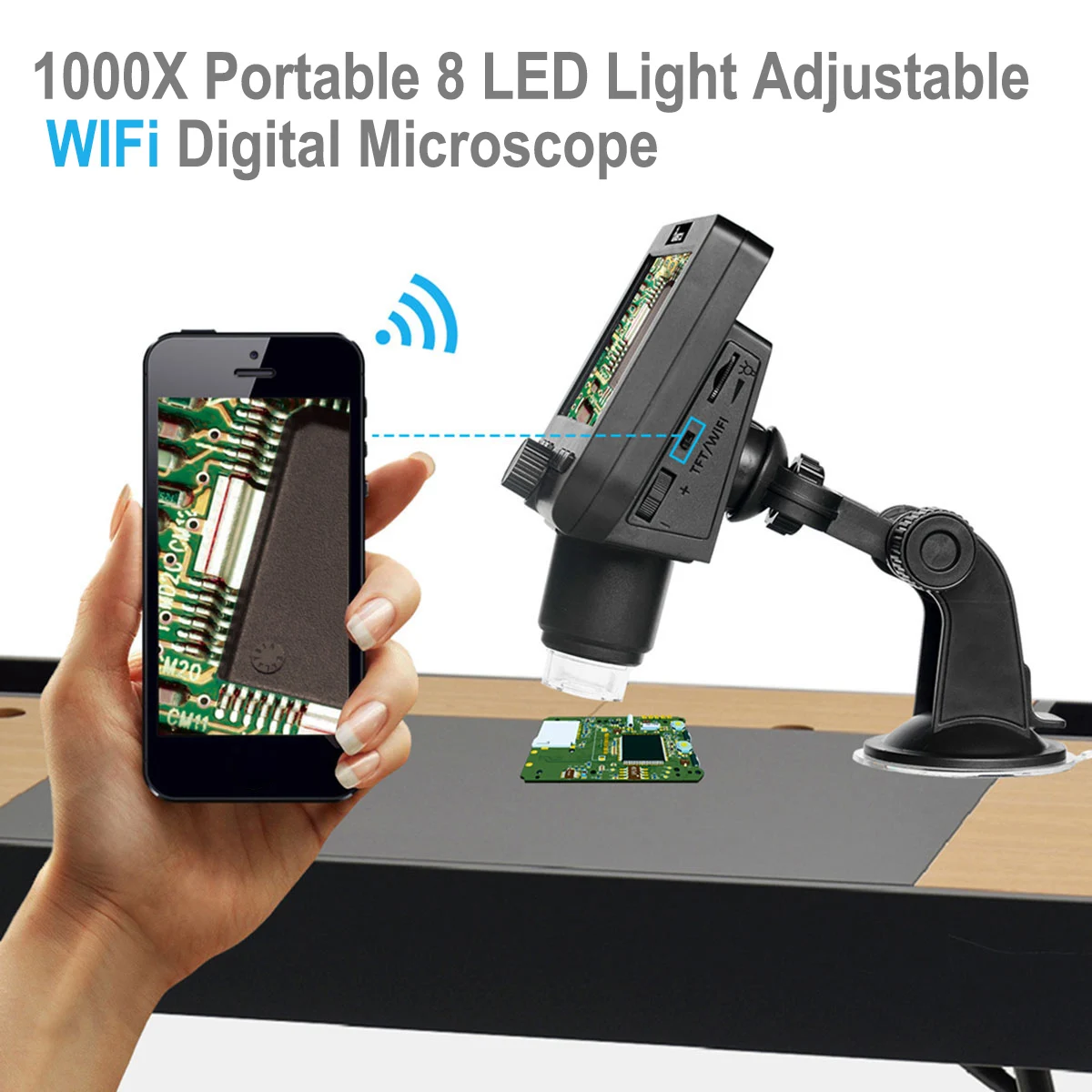 Регулируемый 2.0MP 1000X USB WiFi HD электронный цифровой микроскоп 4," ЖК-дисплей беспроводной Wifi видео микроскоп для Android ios