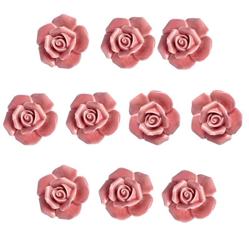 BMBY-10 Pcs Ceramic Vintage Floral Rose Flower Door Knobs Handle Drawer Kitchen + Screws (Pink) | Обустройство дома