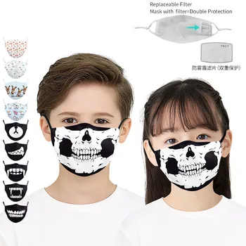 

Skull Mask Tooth Print Washable Protective Cloth Fabric Mask Breatheable PM2.5 Filter Mouth Mask Respirator Children's Mask