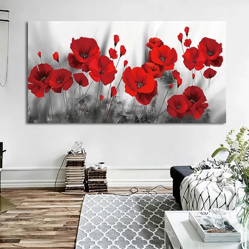 Poppies Romantici Fiori Rossi Su Tela Pittura Su Poster E Stampe Moderni Immagini Di Arte Della Parete Cuadros Per La Decorazione Del Soggiorno