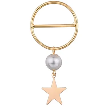 

Alloy Hollow Round Neck Silk Scarf Buckle Brooch Female Gold Color Five-Pointed Star Imitation Pearl Pendant Shawl Buckle