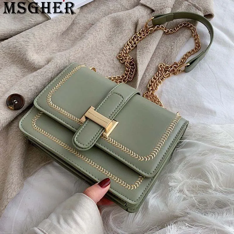 

MSGHER Flap Panelled Thread Flap Women Shoulder Bag Solid Niche Texture Casual Pratical Metal Chian Joker Girl Bag WB3034