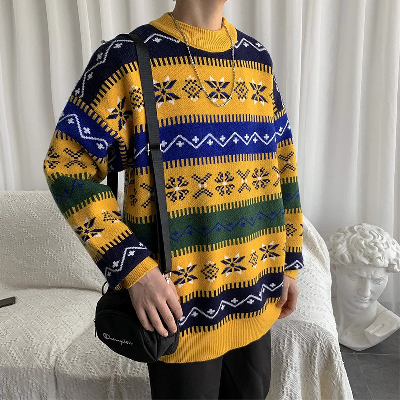 Зимний мужской свитер размера плюс с длинным рукавом, уличная мода, осенний зимний свитер, Рождественский теплый мужской пуловер, Одноцветный свободный