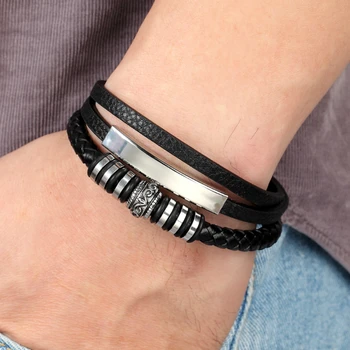 

Geometrically Irregular Graphics Stainless Steel Genuine Leather Bracelet Gold/Steel Color Accessories Jewelry for Men