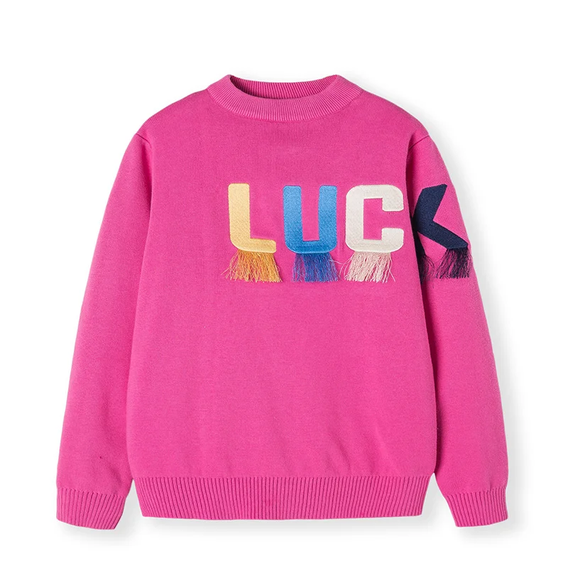 Balabala Children clothing girls sweater autumn and winter girls sweater big boy cotton Korean fashion style - Color: Rose red