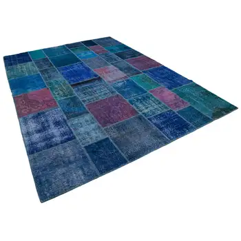 

260x353 Cm Blue Handmade Patchwork Rug-8x12 Ft