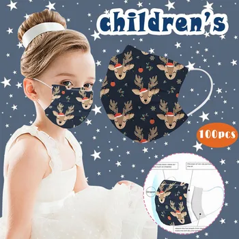 

100PC Child Disposable Mask Cute Christmas Elk Printed Face Masks Outdoor Dustproof Breathable Mascarillas 3-Layer Masque Enfant