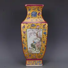 Старинные изделия и народное ремесло фарфор с золотой эмалью Красочные цветы и птицы квадратная ваза в Qianlong год марка династии Цин