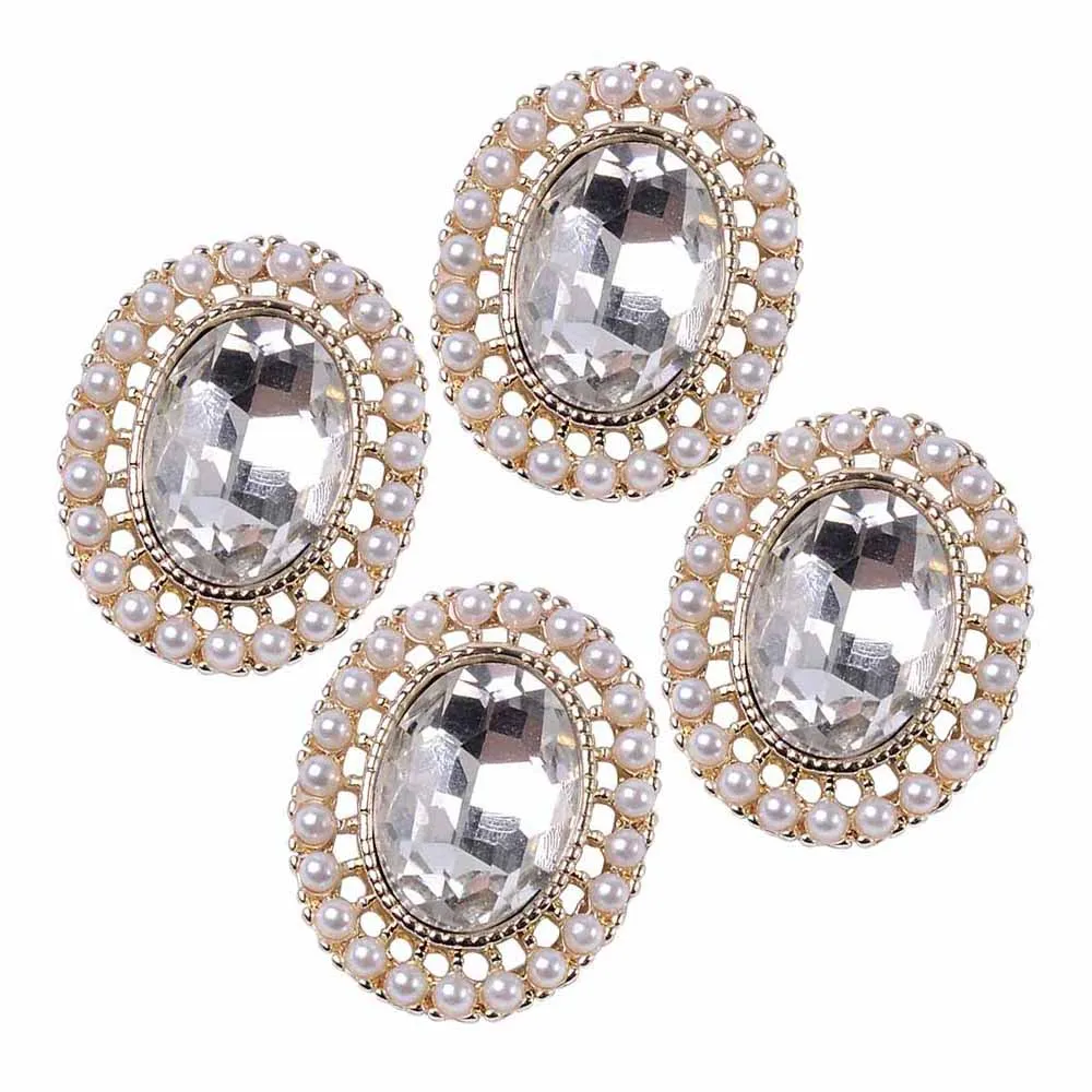 

5pcs 19*23mm Rhinestone/Pearl Button For Craft Sewing Diy Handmade Clothing Decorative Embellishment Home Decoration Accessories