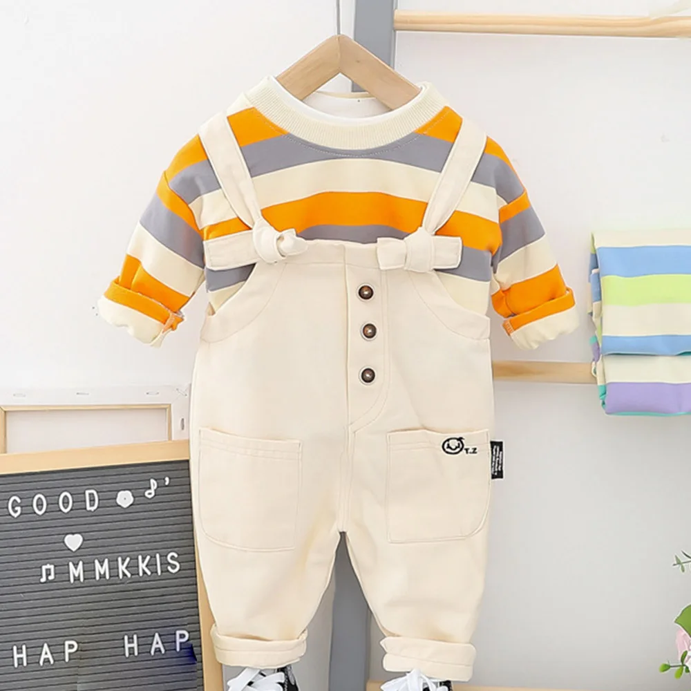 AmyaBaby/комплекты одежды для детей Одежда для мальчиков футболка в полоску с длинными рукавами+ штаны весенняя одежда для малышей из 2 предметов комплект одежды для мальчиков на день рождения