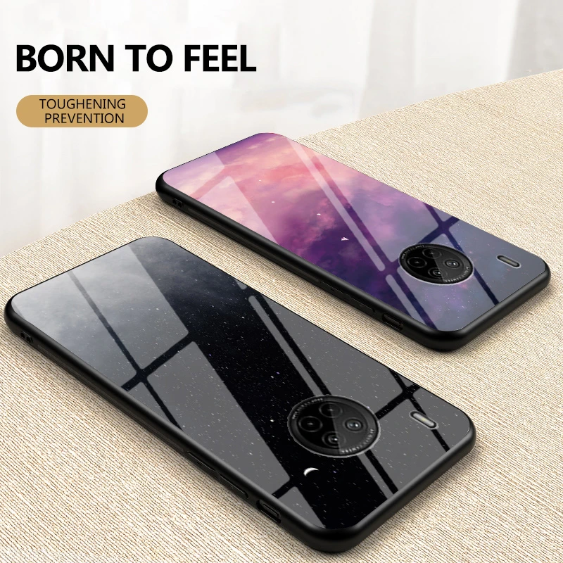 mous wallet Painted Glass Phone Case ForHUAWEI ENJOY Z 10PLUS 9S 9E 20PRO Cover Y9Prime Y92019  Protective Case starry sky Luxury TPU Funda phone pouches
