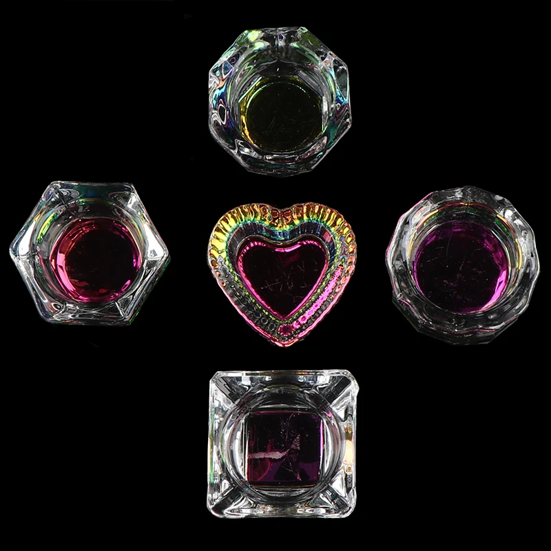 Gökkuşağı kristal şeffaf akrilik sıvı bulaşık Dappen bulaşık cam bardak için kapaklı akrilik toz Monomer Nail Art aracı kiti sıcak
