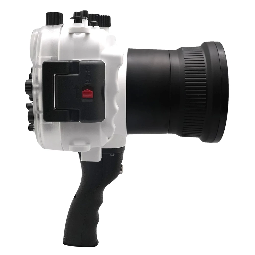 40m/130ft For Sony A7 NG Series A7R A7S underwater camera housing diving box case cover with pistol grip 90mm lens White