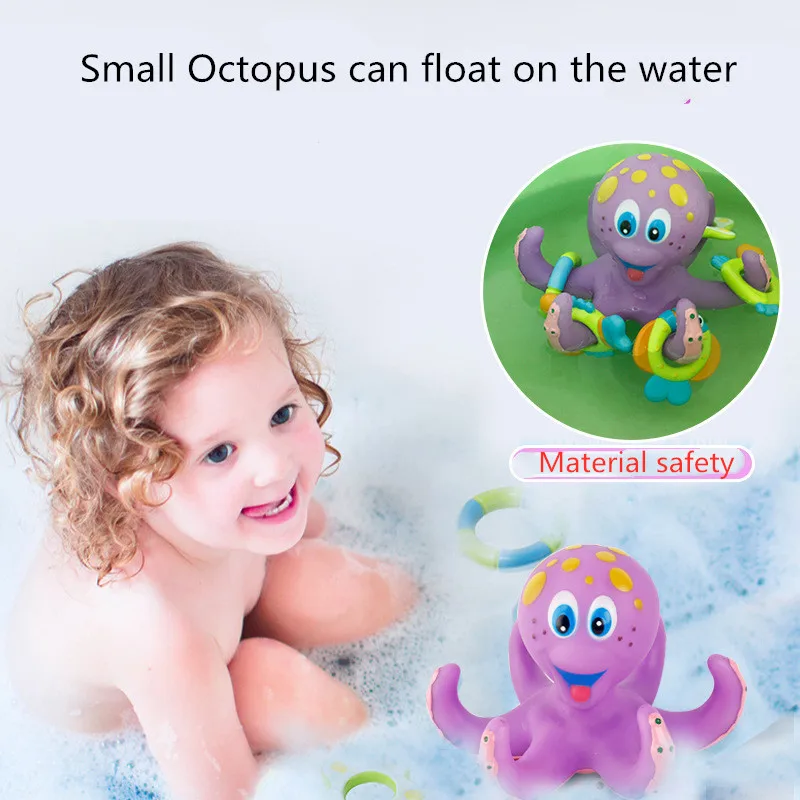 Baby Toddler Bath Time Fun Purple Ocean Octopus Water Toy Ring Toss Fish Star 