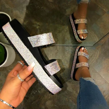 

2020 Summer Women's Shoes Wedge Sandals Platform Slippers PU Buckle With Open Toe Sipper Thick Bottom Female Non-slip