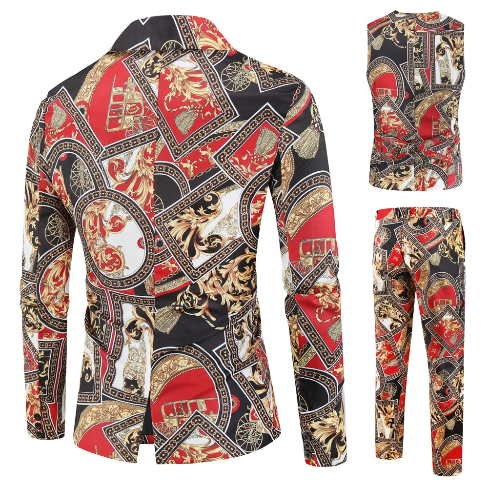 Men Suit 3 Piece Fashion Business Party Paisley Formal Suits Sets Jacket Vest Pants Slim Fit Dress Men Clothing