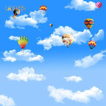 

Laeacco Blue Sky White Clouds Hot Air Balloons Photography Backdrops Photo Backgrounds Baby Shower Photophone Newborn Photocall