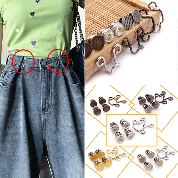 Five Styles OWill 10 Sets Adjustable Waist Buckle Extender in Individual Boxes,50 Pieces Detachable Thin Waist Buttons,Replacement Jean Buttons,No Sewing Buckles for Reduce Pants Waist