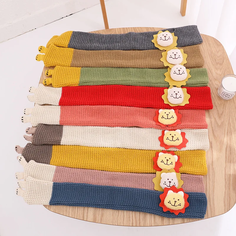 Kids Cartoon Knit Scarves Collar Thickening Scarf Baby Boys Girls Winter Knitted Clothes Cartoon Lions Shawls Scarves 66cm