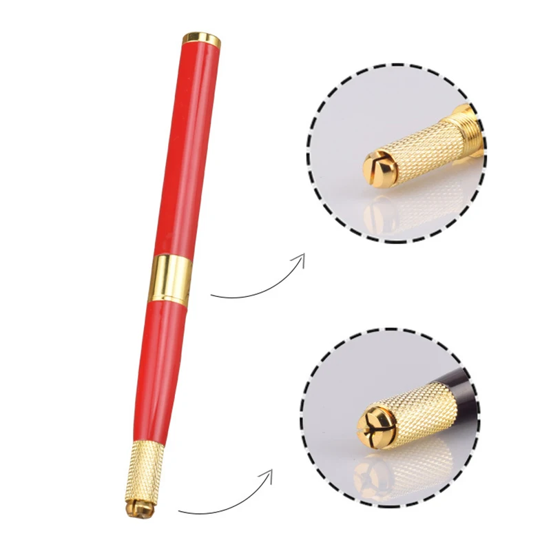 

1pc Manual Dual-head Permanent Eyebrow Tattoo Pen Eyebrow Makeup Tattooing Machine Microblading Pen Round needles