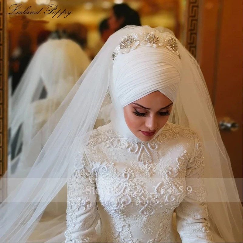 Vestido De Noiva, длинные рукава, мусульманские свадебные платья,, кружевные аппликации, Саудовская Аравия, бисерные Свадебные платья размера плюс, свадебное платье