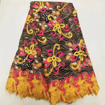 

Esewing High Quality African Wax print New Arrival Ankara Wax Lace Fabric African Embroidery Ghana Wax With Guipure Lace Fabric
