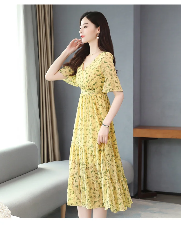 22 High Quality Print Chiffon Casual Beach Maxi Dresses Summer Vintage Sexy Midi Sundress Women Elegant Bodycon Party Vestidos Dresses Aliexpress